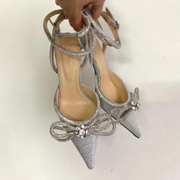 Dress Shoes Mach Sandals Women's Rhinestone Bow High Heels Pointed Half Trailer Mid Heel Muller Slim