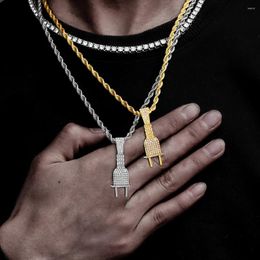 Pendant Necklaces Fashion Punk Electric Plug With 4mm Rope Chain For Bling Jewelry Men Women
