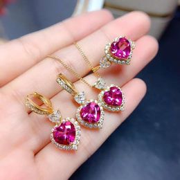 Necklaces 14k Gold Heart Cut Ruby Jewellery Sets Sterling Sier Party Wedding Rings Earrings Necklace for Women Bridal Charm Jewellery