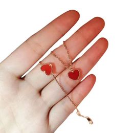 Van-Clef & Arpes Necklace Designer Women Top Quality V Love Necklace Female Heart Shaped Earrings Peach Heart Bracelet Collar Bone Chain Thickened 18K