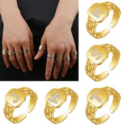 Cluster Rings 2024 Trendy Hiphop Adjustable Zircon A-Z Letter Ring Watchband Square Statement 26 Initial Name Opening For Women