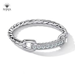 MJAJA Half Wedding Bands 925 Sterling Silver 18K White Gold Plated D Color Diamond Twist Link Ring Jewelry 240113