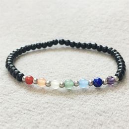 MG0071 Whole 7 Chakra 4 mm Mini Gemstone Bracelet Women's Black Tourmaline Bracelet Yoga Mala Energy Balance Jewelry189y