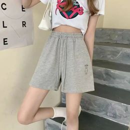 Yasuk Spring Summer Fashion Sporty Casual High Waist Slim Loose Shorts Pants Sweet Cool Girl Soft Solid Drawstring Print Bear 240113