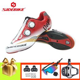 Footwear SIDEBIKE Carbon Fiber Sole Road Cycling Shoes Selflocking Breathable Outdoor Bicycle Sneakers Add Pedals Ultralight Flat Shoes