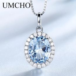 Necklaces Umcho Sky Blue Topaz Gemstone Pendants Necklaces for Women Sterling Sliver Oval Romantic Wedding Gift Valentine's Jewelry