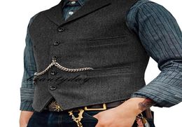 2019 Farm Brown Groom Vests Wool Herringbone Tweed Vest Slim Fit Men039s Suit For Prom Country Wedding Waistcoat Dress Tailor M7936098