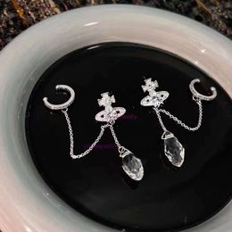 vivianeism westwoodism earrings earrings Saturn Planet Water Drops Long Ear Pins Ear Clips Two Wear Fragrance Chain Earrings for Women