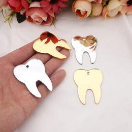 Party Favor 50pcs/Lot Acrylic Mirror Teeth Shape Cute Hanging Tags Smile Babyshower Guest Gifts Dentist's Office Decoration