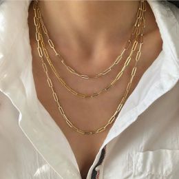 2024 High Quality Paperclip Chain Necklace Punk Golden Silver Colour 14k Yellow Gold Neck Choker Chains For Women Jewellery Gift