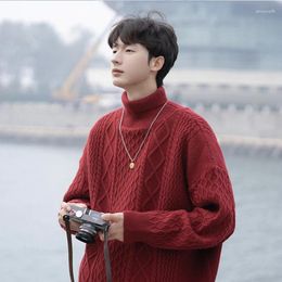 Men's Sweaters Autumn Clothing Turtleneck Jacquard Knitted Light Luxury Pullovers Sweater Vintage Solid Colour Long Sleeve Knitwear