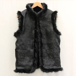 Men's fur leather vest spring and winter warm wool collar vest retro ethnic casual wear 240113