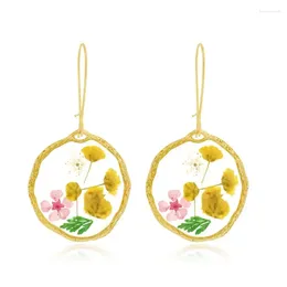 Dangle Earrings Fashion Transparent Dried Flower Elegant For Women Drop Earring Bohemian Geometric Gold Color Jewelry Gift