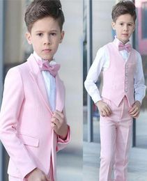 Boy 4 Pieces Pink Suit Wedding Tuxedos Peak Lapel One Button Boy Formal Wear Kids Suits for Prom Party Custom MadeBlazerPantsVe3907887