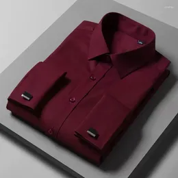 Men's Dress Shirts Oversize 10XL French Cufflink Plain Red Black White Plus Size Long Sleeve Formal Wedding Party Social Shirt