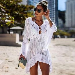 Women's Swimwear Summer 2024 Micro Bikini Smock Swimsuit Knitted Shirt Flared Sleeves Hollowed Out Lace-up Resort Beach Skirt