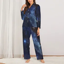 Women's Sleepwear Star Cloud Pajama Sets Autumn Galaxy Print Warm Leisure Lady 2 Pieces Casual Oversized Graphic Home Suit Birthday Gift