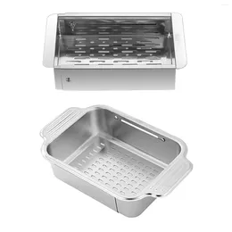 Kitchen Storage Drain Basket Over Sink Organiser Draining Dishes Fruit For Vegetable