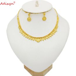 Necklaces Adixyn Necklace for Women Indian Jewelry Set for Women Gold Color Earrings Gold Color Dubai Free Shipping