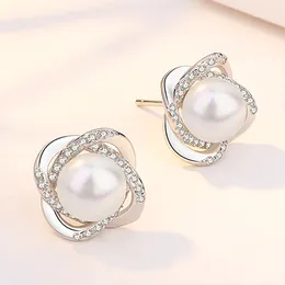 Stud Earrings Pearl &zircon Diamonds Gemstones For Women 18k Rose Gold White Silver Color Argent Elegant Jewelry Bijoux Fashion