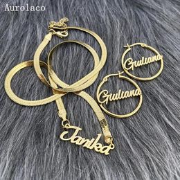 Necklaces Aurolaco Custom Jewellery Set Custom Hoop Earring Custom Name Earrings Stainless Steel Snake Chain Necklace for Women Holiday Gift