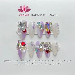 Handmade Almond Acrylic Press On Reusable Decoration Fake Nail Design Full Cover Artificial Manicuree Wearable Orange Store 240113