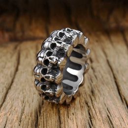 Vintage Skull Mens 14K White Gold Ring Big Large Solid Pave Skeleton Design Round Gothic Punk Skull Ring For Men Hip Hop Ring Gift for Him