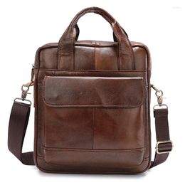 Briefcases Business Vertical Genuine Leather Briefcase Men's Bag Vintage Top Layer Cowhide Crossbody Shoulder