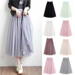 Skirts Women's Triple Solid Colour Satin Midi Skirt Hi Tulle Novelty Girls Swim Set