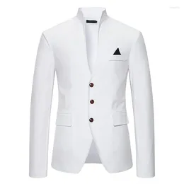Men's Suits Mandarin Collar White Dress Blazer Men Formal Stand Patchwork Tuxedo Suit Coat Wedding Banquet Party Prom Dinner Clothing
