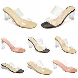 Summer Sandals 2024 Women Shoes Extravasation Thick Versatile Transparent Crystal Heel Bright Surface Black Pink White Large Size 44