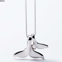 Pendant Necklaces Silver Double Whale Tail Pendants for Women Flyleaf Creative Lady Fine Wedding Party Jewellery Valentine's Day Uen7