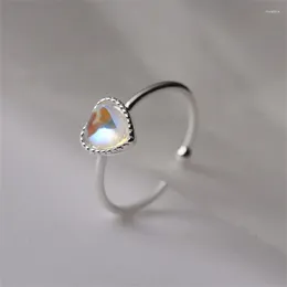 Cluster Rings 925 Silver Plated Opal Love Heart Ring For Women Girls Engagement Party Punk Jewelry Gift E2325