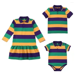 Girl Dresses Kids Mardi Gras Dress Purple Green Gold Stripe Unisex Toddler Infant Baby BoysBodysuits Short Sleeve Polo T-Shirt