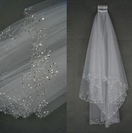 White Ivory Two Layer Bridal Wedding Veil Sequins Tulle Beaded Edge Bridal Veil Hair Accessories With Comb9105104