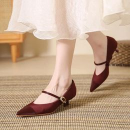 Dress Shoes Wine Red Single Women's Early Spring Retro Fashion Shallow Tone Pointed Toe Stiletto High Heels