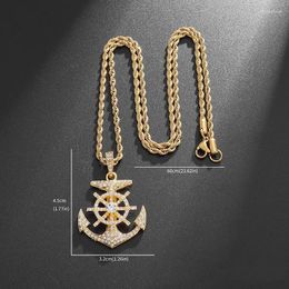 Pendant Necklaces Fashion Full Crystal Navy Pirate Anchor Necklace Punk Iced Cubic Zircon Cross For Women Men Hip Hop Jewellery