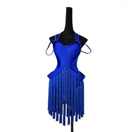 Stage Wear Latin Dance National Standard Competition Clothing High End Customised Sling Tassel Tail Dress Samba Style