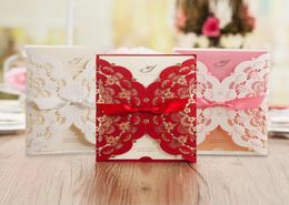 Newest Style Flower Wedding Invitation Card Marriage Pink Rectangle Invitations with Bowknot Party Decorations Custom Made2860539