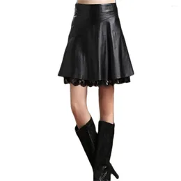 Skirts S-4xl Ins 2024 Spring Women Black Lace Pu Leather Casual Faldas Korean Elastic Pleated Goth Lolita Mujer 4XL