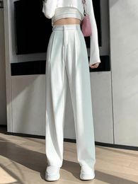 Casual High Waist Loose Wide Leg Pants for Women Spring Autumn Female FloorLength White Suits Ladies Long Trousers 240113