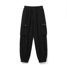 Men's Pants Fashion Oversized Joggers Men Cotton Elastic Waist Side Pocket Long Tapered Trousers Unisex Work Wear Casual Cargo Black