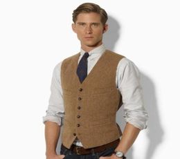 2019 New Classic fashion Brown tweed Vests Wool Herringbone British style Mens suit tailor slim fit Blazer wedding suits for men P4885287