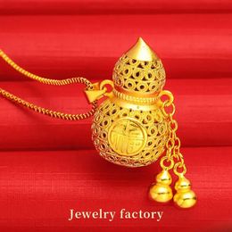 Necklaces Pure 100% Plated Real 999 Gold 18k Women's Gilded Necklace Collar Sweater Chain Treasure Gourd Woven Pendant for Women's Gifts