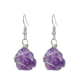 Dangle Earrings Silver Plated Wire Wrap Irregular Shape Amethysts Stone For Women Jewellery