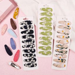 Hair Accessories 10Pcs/Set Girls Sweet Floral Print Snap BB Clips For Kids Waterdrop Shape Hairpins Barrettes Women Wholesale