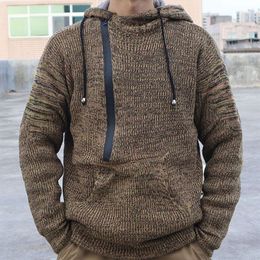 Autumn And Winter Men's Pullover Sweater, Fashionable European And American Style Mixed Wool Hooded Thick Needle Sweater Jacket
