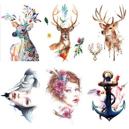 Elk Tattoo Sticker Beauty Watercolour Style Set Water Transfer Printing Sexy Flower Arm Waterproof