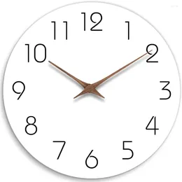 Wall Clocks Silent Non-Ticking Wood Battery Operated White Simple Minimalist Hanging Clock 10 Inch