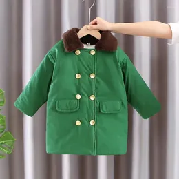 Down Coat Baby Boys Girls Winter Cotton Coats Children Army Green Kids Clothes Plush Jackets Thick Button Cardigan Fur Collar 4 To 14 Yrs